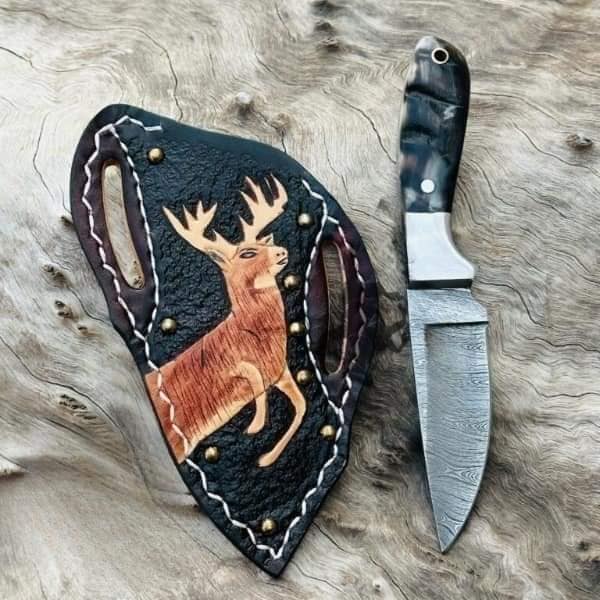 Custom Handmade Damascus Steel Bull Cutter Knife with Sheath – Cowboy Knives - The Snag Bin