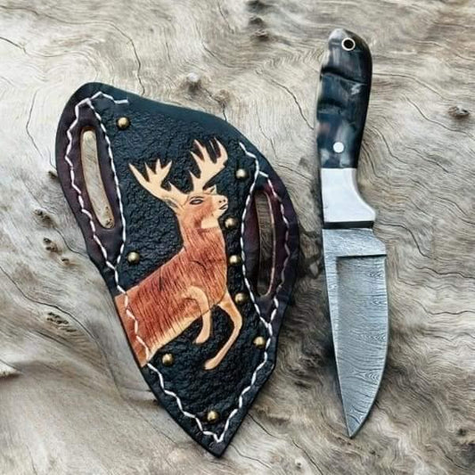 Custom Handmade Damascus Steel Bull Cutter Knife with Sheath – Cowboy Knives - The Snag Bin