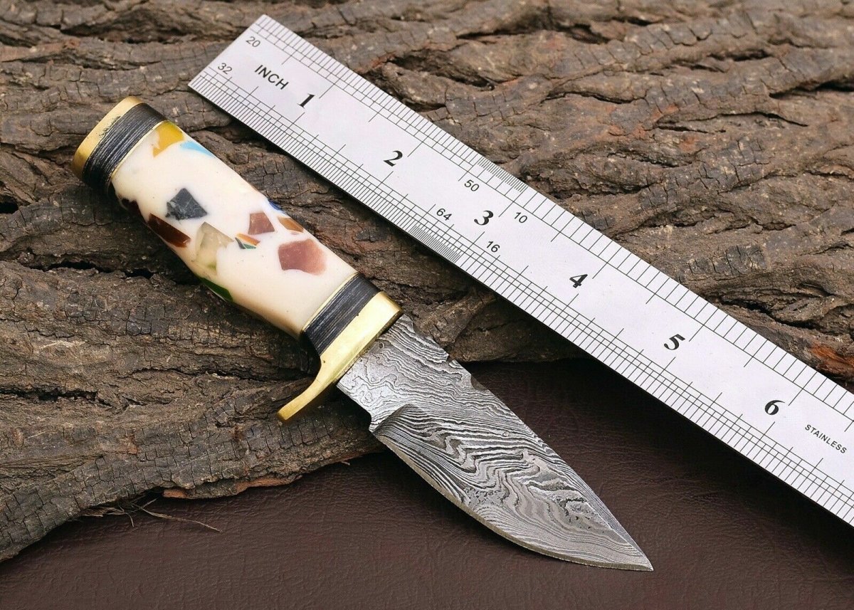 Custom Handmade Damascus Steel Outdoor Knife – 3" Blade - The Snag Bin