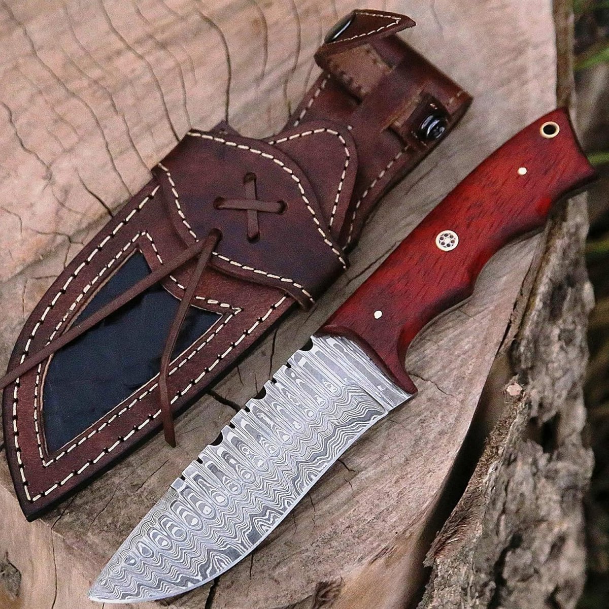 Custom Handmade Damascus Steel Skinner Knife with Padauk Wood Handle – 4.5” Blade - The Snag Bin
