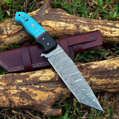 Custom Handmade Damascus Steel Skinning Knife - 4.5" Blade, Resin Handle - The Snag Bin