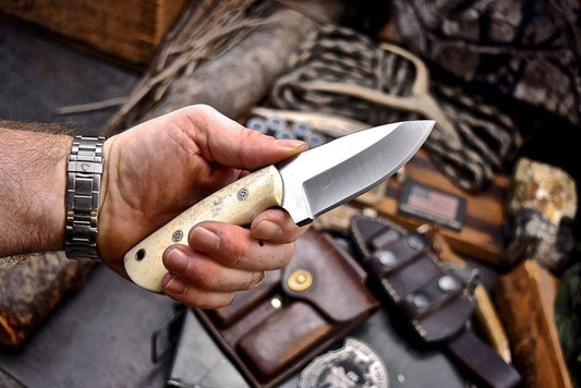 Custom Handmade J2 Steel Skinning Knife – 4.5" Blade, Engraved Camel Bone Handle - The Snag Bin