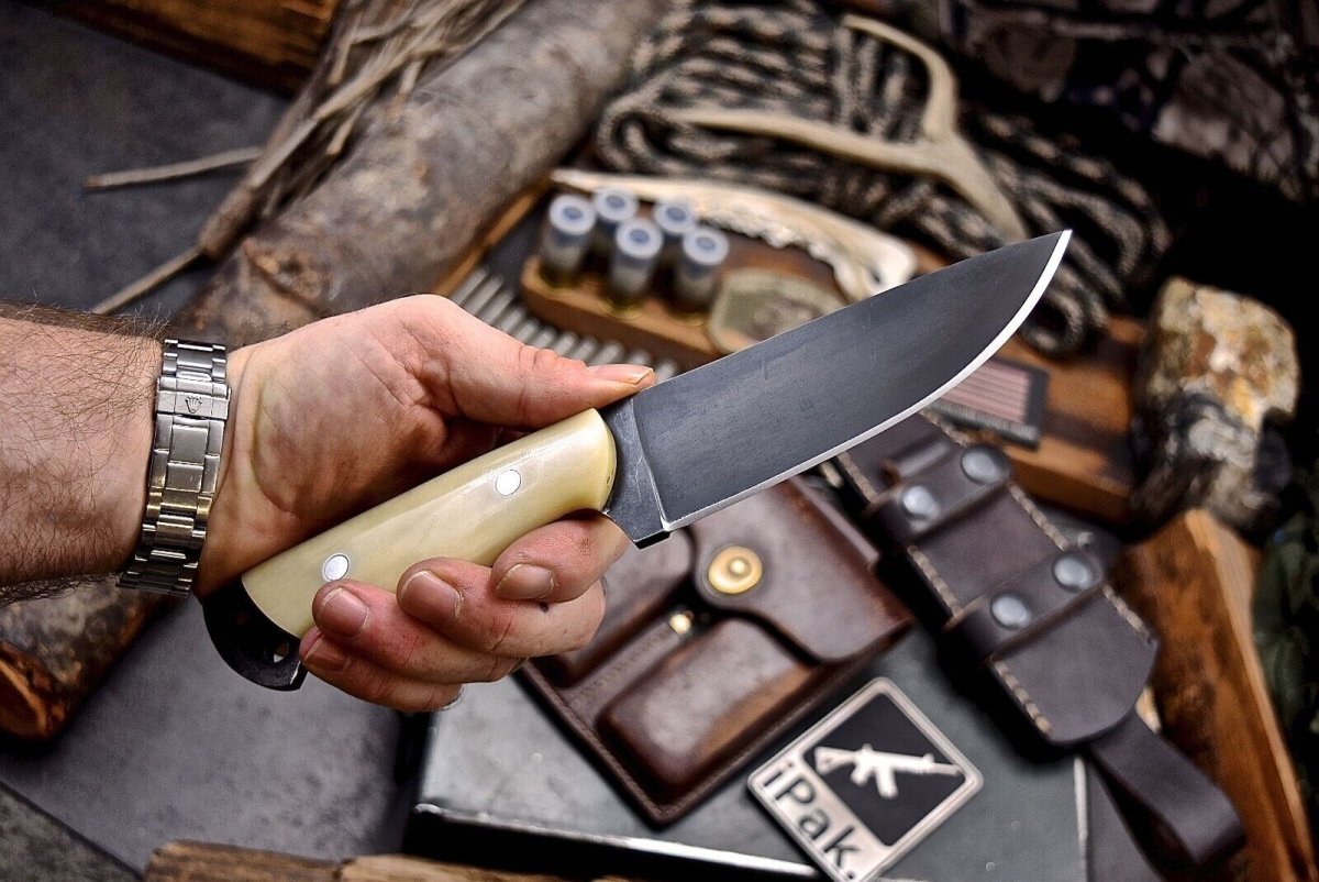 Custom Handmade J2 Steel Skinning Knife with Camel Bone Handle – 4.5" Blade - The Snag Bin