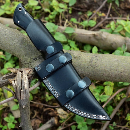 Custom Handmade Skinning Knife - Damascus Steel Blade, Buffalo Horn & Camel Bone Handle - The Snag Bin