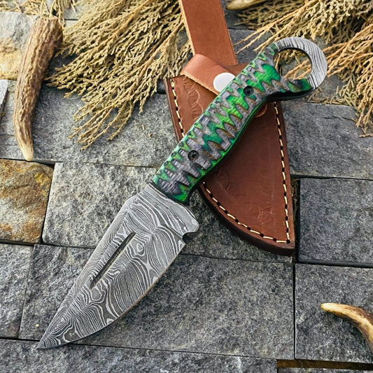 Custom Handmade Small Hunting Knife – Damascus Steel Blade - The Snag Bin