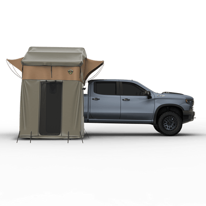 Elite Rooftop Tent with Annex Room – 4–5 Person – Tan – Overland Family Tent - The Snag Bin