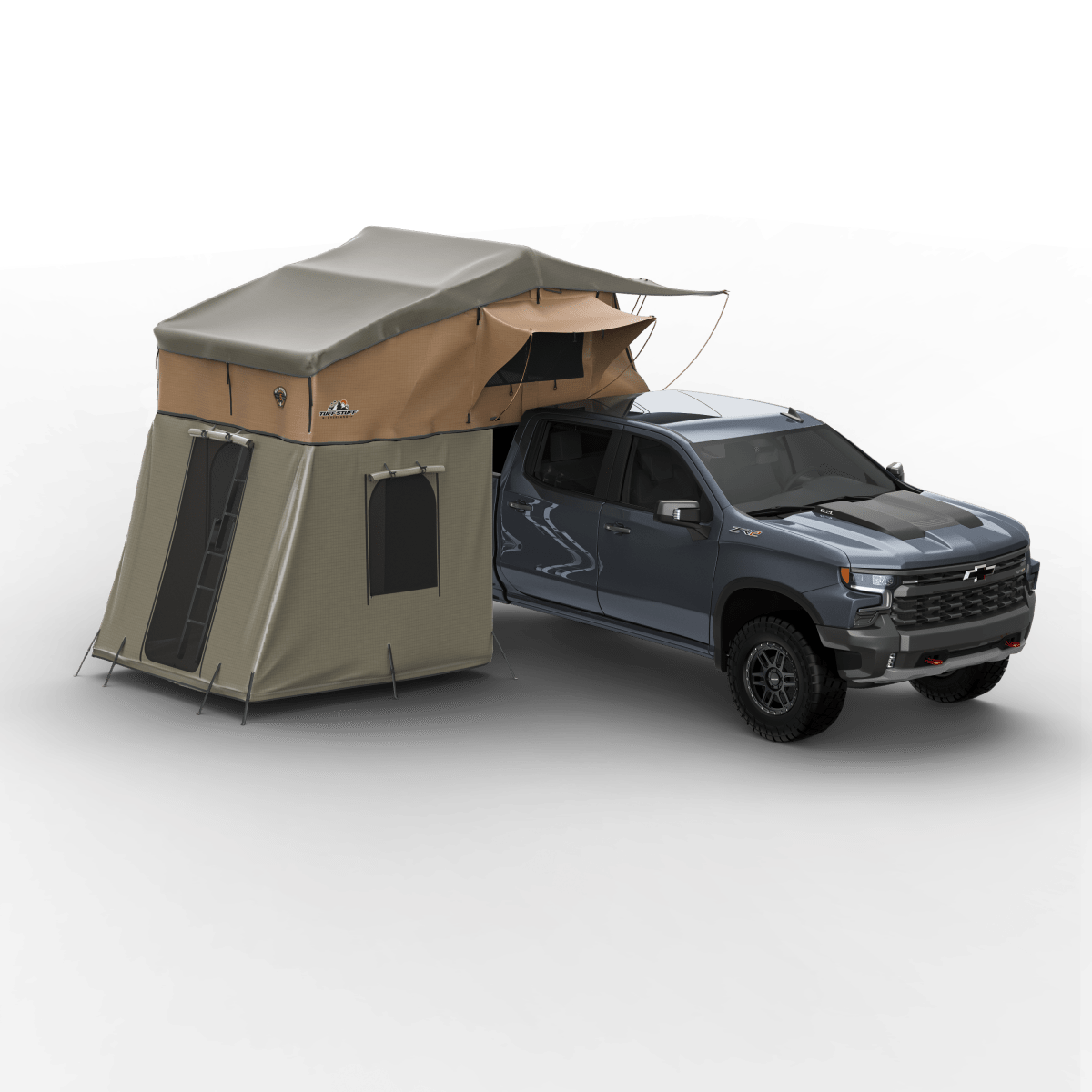 Elite Rooftop Tent with Annex Room – 4–5 Person – Tan – Overland Family Tent - The Snag Bin