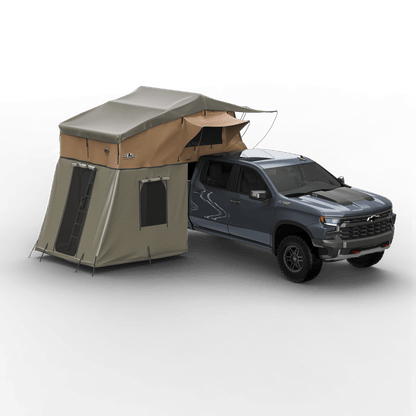 Elite Rooftop Tent with Annex Room – 4–5 Person – Tan – Overland Family Tent - The Snag Bin