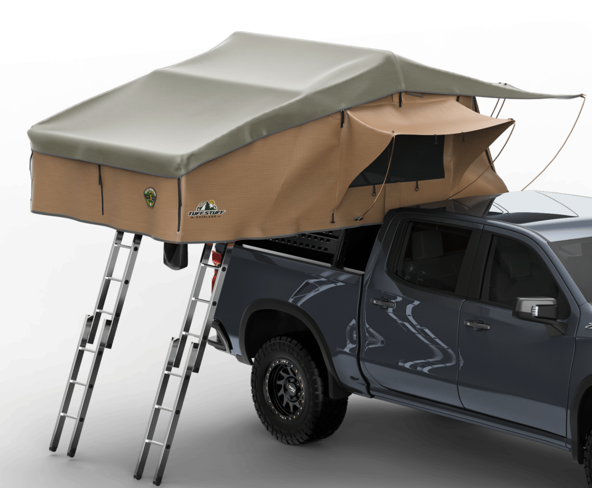 Elite Rooftop Tent with Annex Room – 4–5 Person – Tan – Overland Family Tent - The Snag Bin