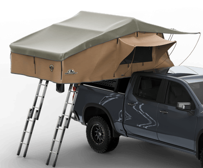 Elite Rooftop Tent with Annex Room – 4–5 Person – Tan – Overland Family Tent - The Snag Bin