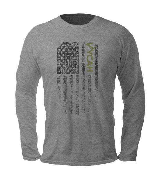 Vycah Vintage Flag Long Sleeve Tee - Gray Vycah Tee Shirt  The Snag Bin