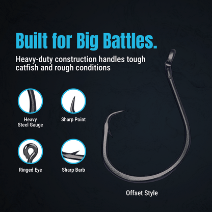 Heavyweight Catfish Circle Hooks - Offset Octopus Hooks (25 Pack) - The Snag Bin