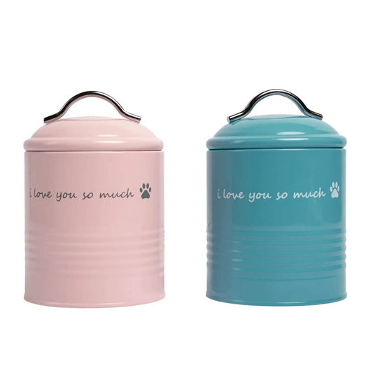 "I Love You So Much" Dog Treat Canister Dog Gift Set – Pink & Blue - The Snag Bin