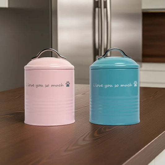 "I Love You So Much" Dog Treat Canister Dog Gift Set – Pink & Blue - The Snag Bin