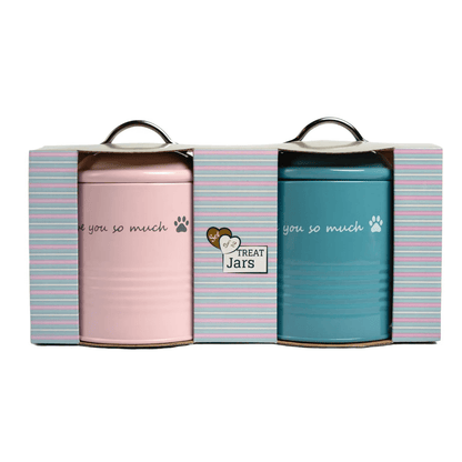 "I Love You So Much" Dog Treat Canister Dog Gift Set – Pink & Blue - The Snag Bin
