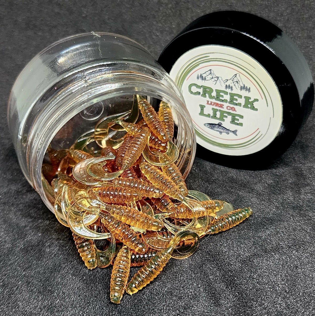 Jar of 1" Micro Curl Tail Grub "The Tennessee Twister" - The Snag Bin