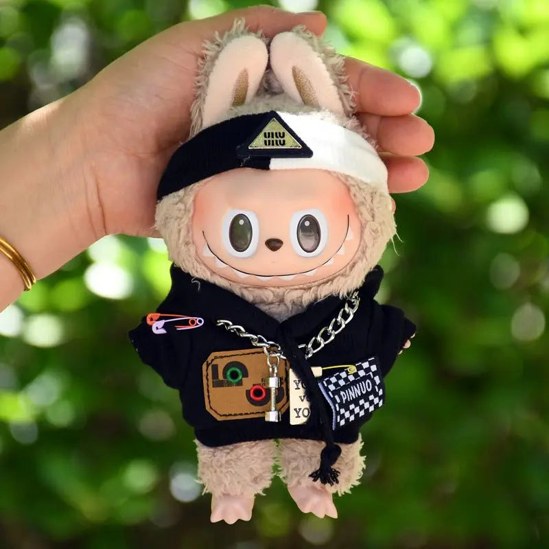 Labubu 17cm Black Sweatshirt Outfit for Vinyl Pendant & Blind Box Dolls【Apparel Only]