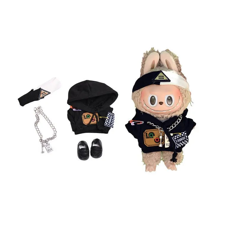 Labubu 17cm Black Sweatshirt Outfit for Vinyl Pendant & Blind Box Dolls【Apparel Only]