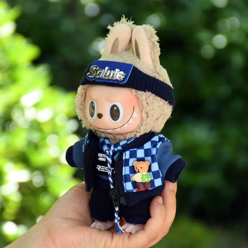 Labubu 17cm Blue Plaid Sweatshirt Outfit, Casual Keychain Fashion Set for Labubu Dolls【Apparel Only]