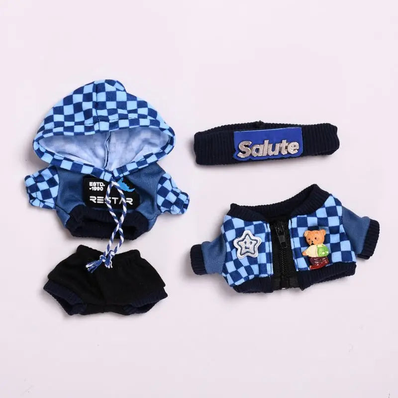 Labubu 17cm Blue Plaid Sweatshirt Outfit, Casual Keychain Fashion Set for Labubu Dolls【Apparel Only]