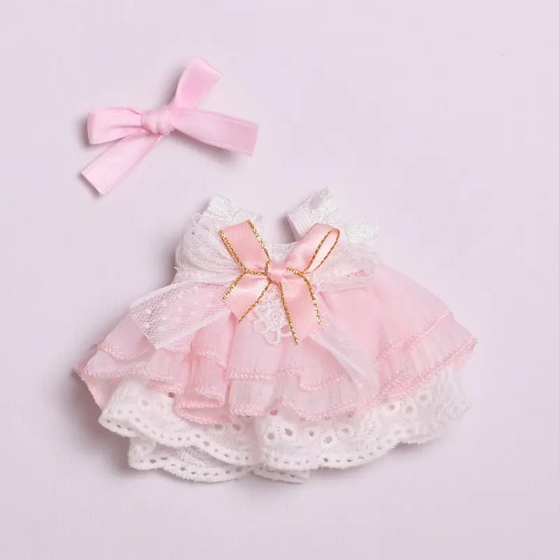 Labubu 17cm Pink Bowknot Gauze Dress, Cute Princess Outfit【Apparel Only]