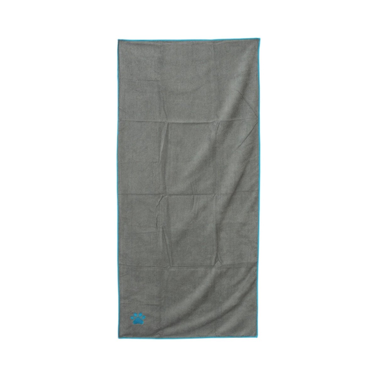 Large Gray Microfiber Dog Bath Towel with Teal Embroidered Paw Print - The Snag Bin
