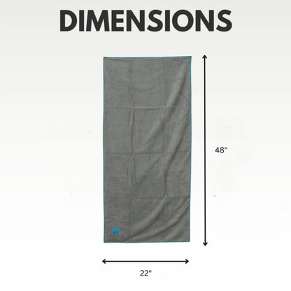 Large Gray Microfiber Dog Bath Towel with Teal Embroidered Paw Print - The Snag Bin