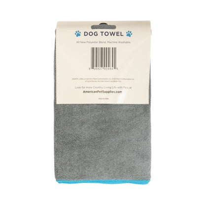 Large Gray Microfiber Dog Bath Towel with Teal Embroidered Paw Print - The Snag Bin