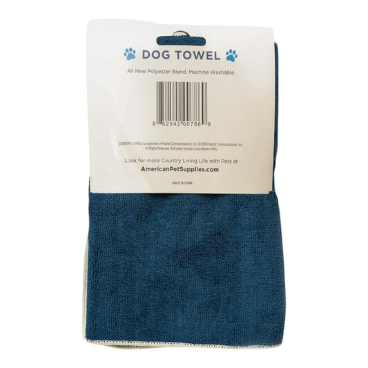 Large Marine Blue Microfiber Dog Bath Towel with Embroidered Paw Print - The Snag Bin
