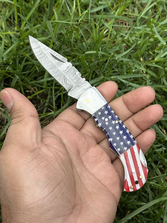 Lone Star 3 - Inch Damascus Pocket Knife – Custom Handmade with Bone Handle - The Snag Bin