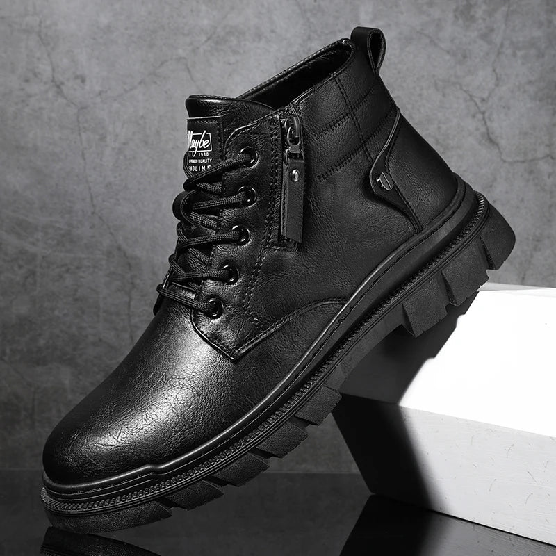 Men Retro Work Ankle Boots Autumn Winter Thick Bottom High Top Casual Boots Leather Boots Chelsea Desert Waterproof  Boots Male V.I.P Digital Presence   The Snag Bin