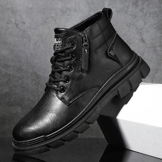 Men Retro Work Ankle Boots Autumn Winter Thick Bottom High Top Casual Boots Leather Boots Chelsea Desert Waterproof  Boots Male V.I.P Digital Presence   The Snag Bin