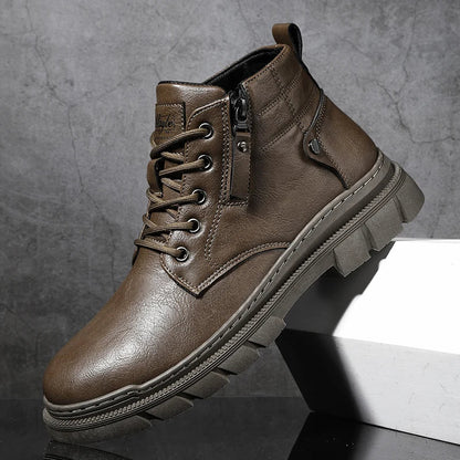 Men Retro Work Ankle Boots Autumn Winter Thick Bottom High Top Casual Boots Leather Boots Chelsea Desert Waterproof  Boots Male V.I.P Digital Presence   The Snag Bin