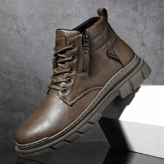 Men Retro Work Ankle Boots Autumn Winter Thick Bottom High Top Casual Boots Leather Boots Chelsea Desert Waterproof  Boots Male V.I.P Digital Presence   The Snag Bin