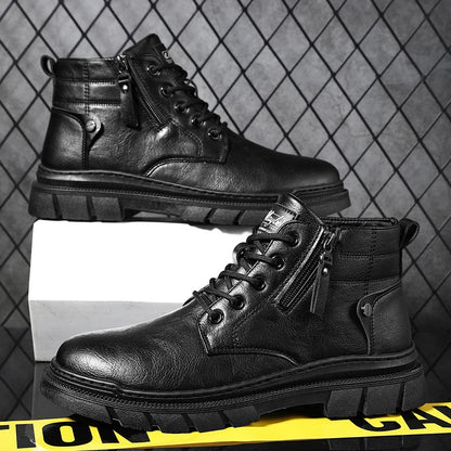 Men Retro Work Ankle Boots Autumn Winter Thick Bottom High Top Casual Boots Leather Boots Chelsea Desert Waterproof  Boots Male V.I.P Digital Presence   The Snag Bin