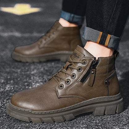 Men Retro Work Ankle Boots Autumn Winter Thick Bottom High Top Casual Boots Leather Boots Chelsea Desert Waterproof  Boots Male V.I.P Digital Presence   The Snag Bin