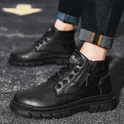 Men Retro Work Ankle Boots Autumn Winter Thick Bottom High Top Casual Boots Leather Boots Chelsea Desert Waterproof  Boots Male V.I.P Digital Presence   The Snag Bin