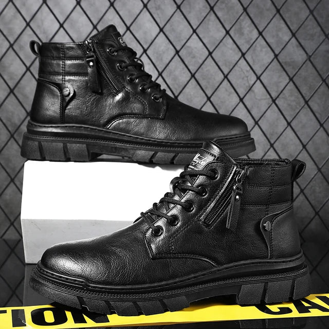 Men Retro Work Ankle Boots Autumn Winter Thick Bottom High Top Casual Boots Leather Boots Chelsea Desert Waterproof  Boots Male V.I.P Digital Presence  45.20 The Snag Bin
