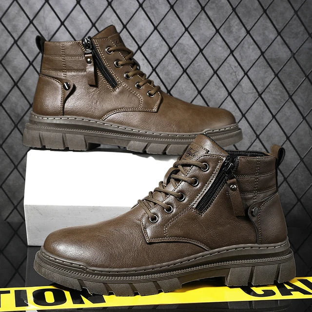 Men Retro Work Ankle Boots Autumn Winter Thick Bottom High Top Casual Boots Leather Boots Chelsea Desert Waterproof  Boots Male V.I.P Digital Presence  45.20 The Snag Bin