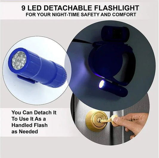 Nightwalk 4.5M Led Light And Waste Bag Dispenser Retractable Dog Leash - The Snag Bin
