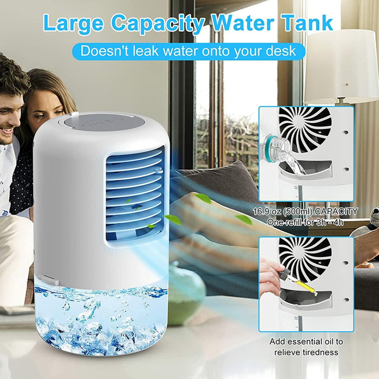 Portable Air Conditioner Cooler Humidifier 3 Speeds 7 Colors 500ML White