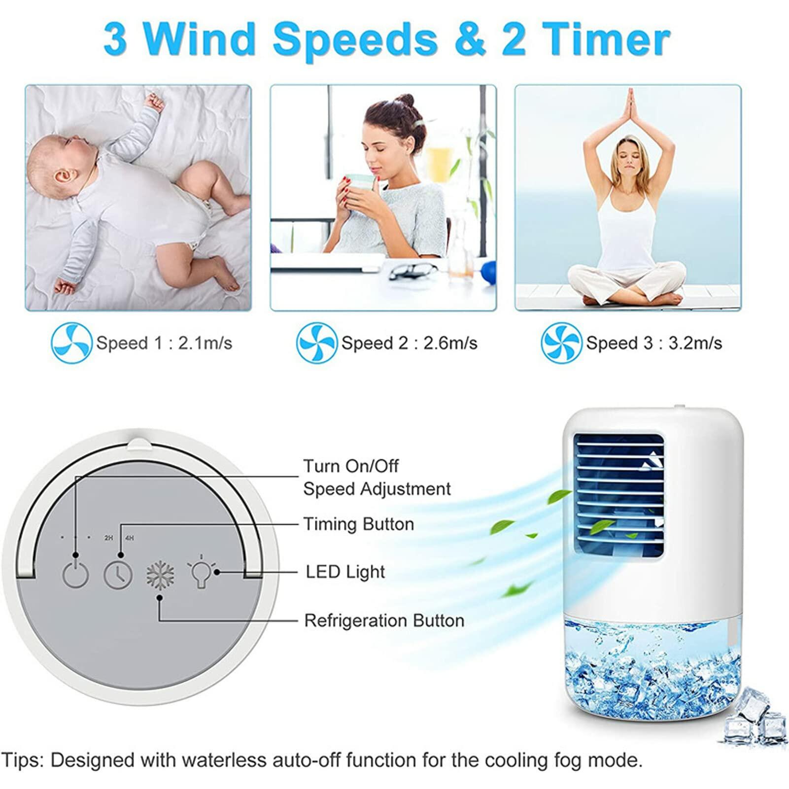 Portable Air Conditioner Cooler Humidifier 3 Speeds 7 Colors 500ML White