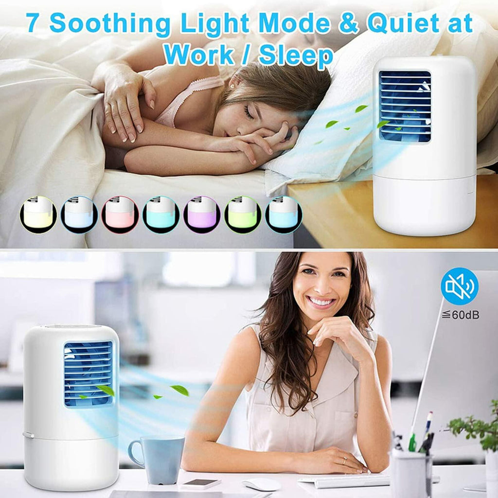 Portable Air Conditioner Cooler Humidifier 3 Speeds 7 Colors 500ML White