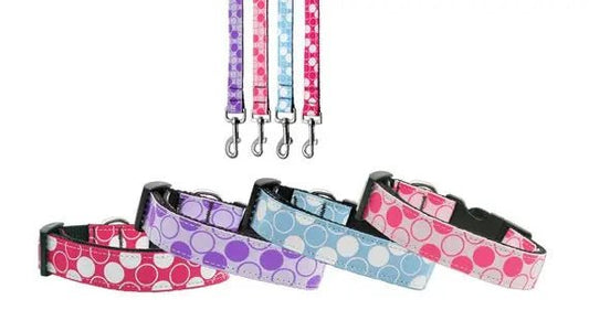 Pet Dog & Cat Nylon Collar or Leash, "Diagonal Dots" - The Snag Bin