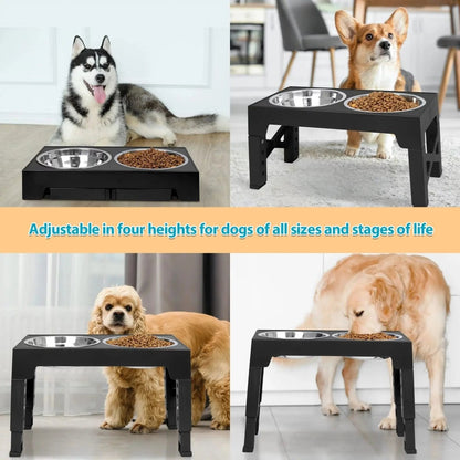 Raised Dog Bowl Stands with Stainless Steel Dishes - The Snag Bin