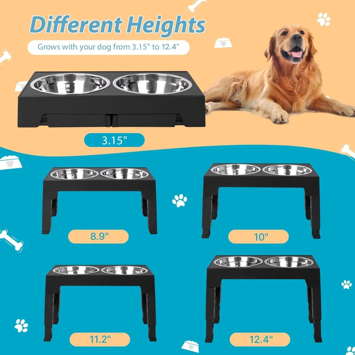 Raised Dog Bowl Stands with Stainless Steel Dishes - The Snag Bin