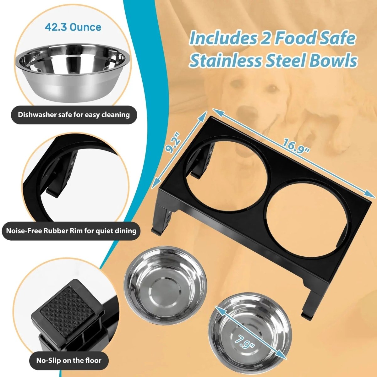 Raised Dog Bowl Stands with Stainless Steel Dishes - The Snag Bin
