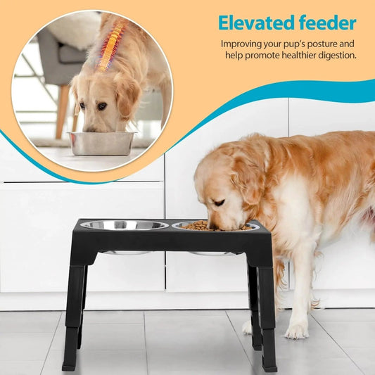 Raised Dog Bowl Stands with Stainless Steel Dishes - The Snag Bin