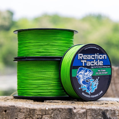 Reaction Tackle Braided Fishing Line - NO FADE Hi Vis Green - NEW - The Snag Bin