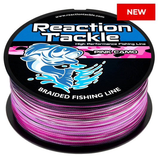Reaction Tackle Braided Fishing Line - Pink Camo - NEW - The Snag Bin